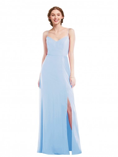 Sleeveless Light Sky Blue Spaghetti Straps Soft Chiffon A-Line Formal Evening Gown / Bridesmaid Dress Montreal